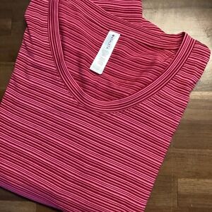 Athleta Cloudlight Stratus Striped Long Sleeve‎ Top Shirt Women XS Pink Red